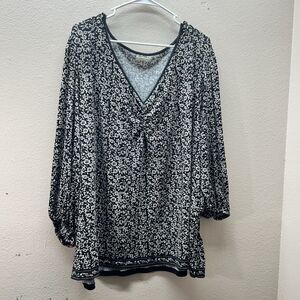 MAX STUDIO Top 3X Balloon Sleeve Boho Black Whimsigoth Y2K‎ V Neck Floral Dark